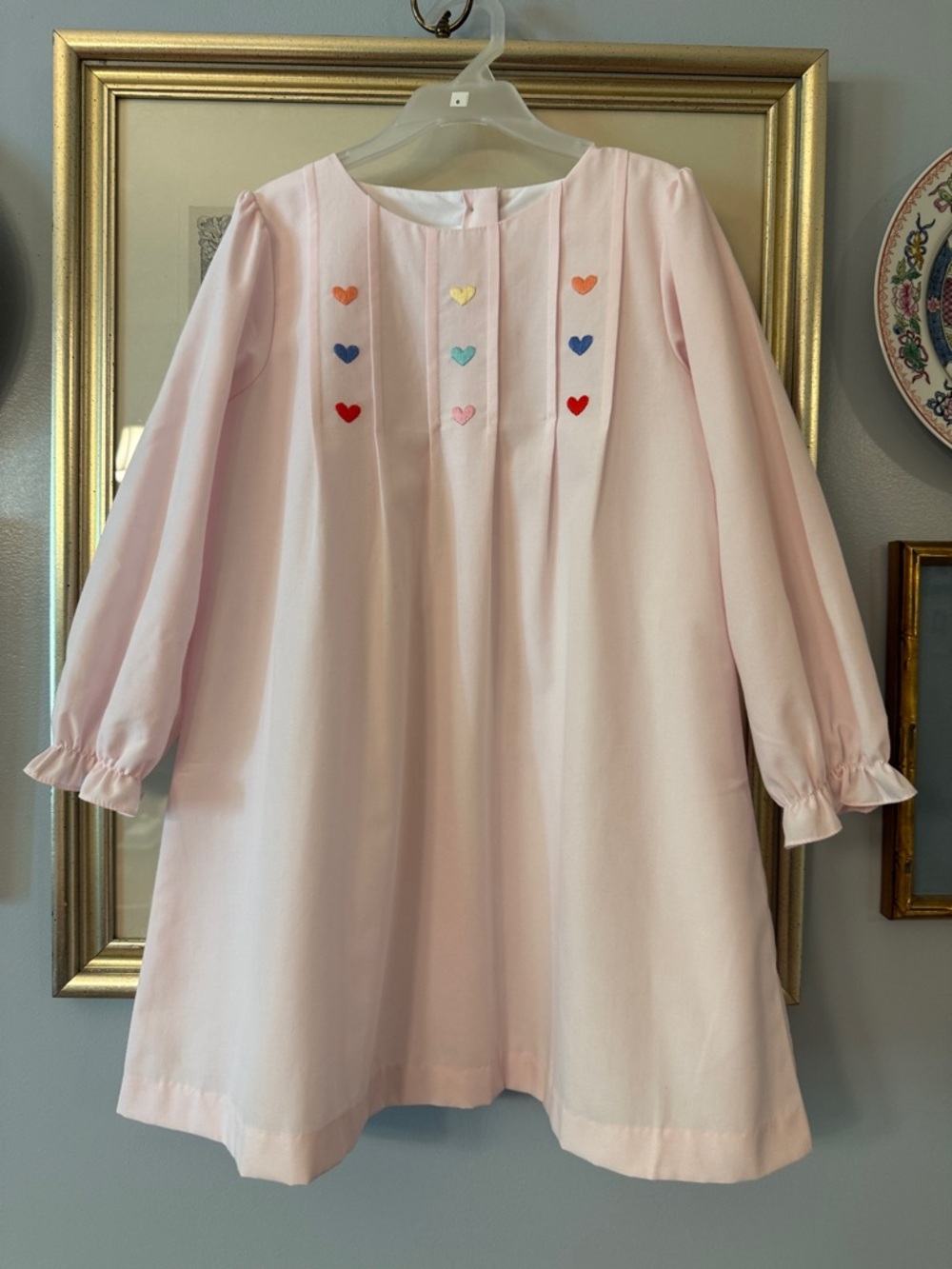 The Proper Peony Girls' Pink Long-Sleeve Cherub Heart Embroidered Dress